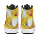 White And Yellow Plumeria Flower Print High Top Leather Sneakers