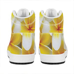 White And Yellow Plumeria Flower Print High Top Leather Sneakers