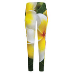White And Yellow Plumeria Flower Print High-Waisted Pocket Leggings