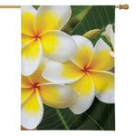 White And Yellow Plumeria Flower Print House Flag