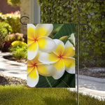 White And Yellow Plumeria Flower Print House Flag