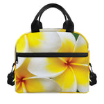 White And Yellow Plumeria Flower Print Insulated Lunch Bag