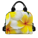White And Yellow Plumeria Flower Print Insulated Lunch Bag