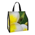 White And Yellow Plumeria Flower Print Insulated Lunch Tote