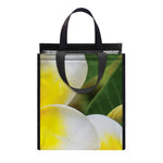 White And Yellow Plumeria Flower Print Insulated Lunch Tote