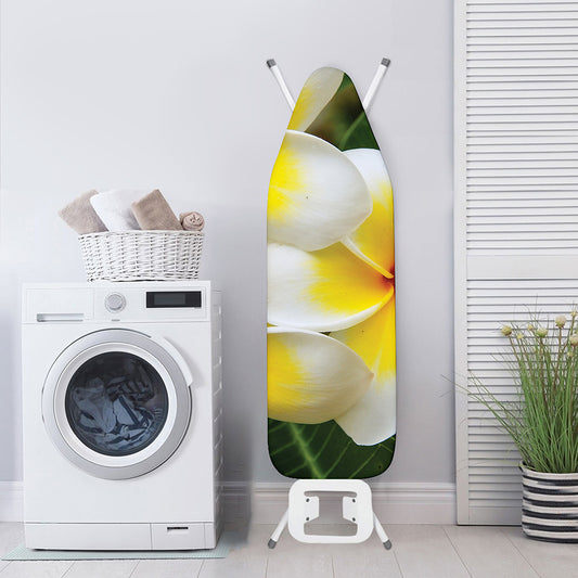 White And Yellow Plumeria Flower Print Ironing Board Cover