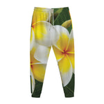 White And Yellow Plumeria Flower Print Jogger Pants