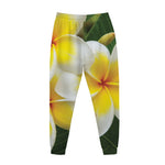 White And Yellow Plumeria Flower Print Jogger Pants