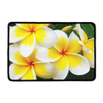 White And Yellow Plumeria Flower Print Kitchen Mat