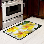 White And Yellow Plumeria Flower Print Kitchen Mat