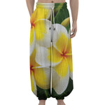 White And Yellow Plumeria Flower Print Lantern Pants