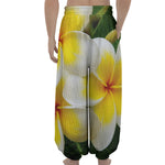 White And Yellow Plumeria Flower Print Lantern Pants