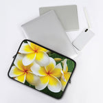 White And Yellow Plumeria Flower Print Laptop Sleeve