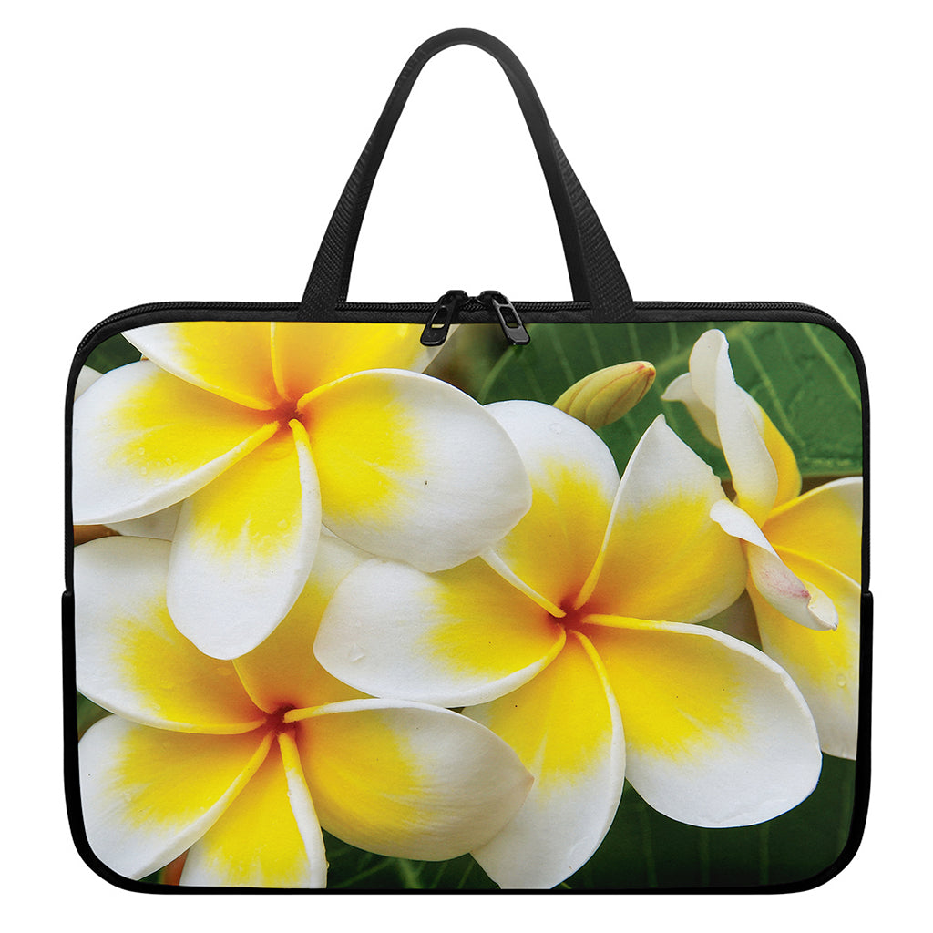 White And Yellow Plumeria Flower Print Laptop Sleeve With Handle