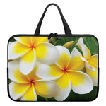 White And Yellow Plumeria Flower Print Laptop Sleeve With Handle