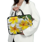 White And Yellow Plumeria Flower Print Laptop Sleeve With Handle