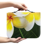 White And Yellow Plumeria Flower Print Leather Bible Cover