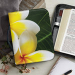 White And Yellow Plumeria Flower Print Leather Bible Cover