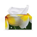 White And Yellow Plumeria Flower Print Leather Tissue Box Cover