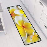 White And Yellow Plumeria Flower Print Long Kitchen Mat