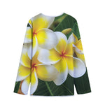 White And Yellow Plumeria Flower Print Long Sleeve Short Coat