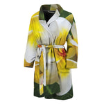 White And Yellow Plumeria Flower Print Men's Bathrobe