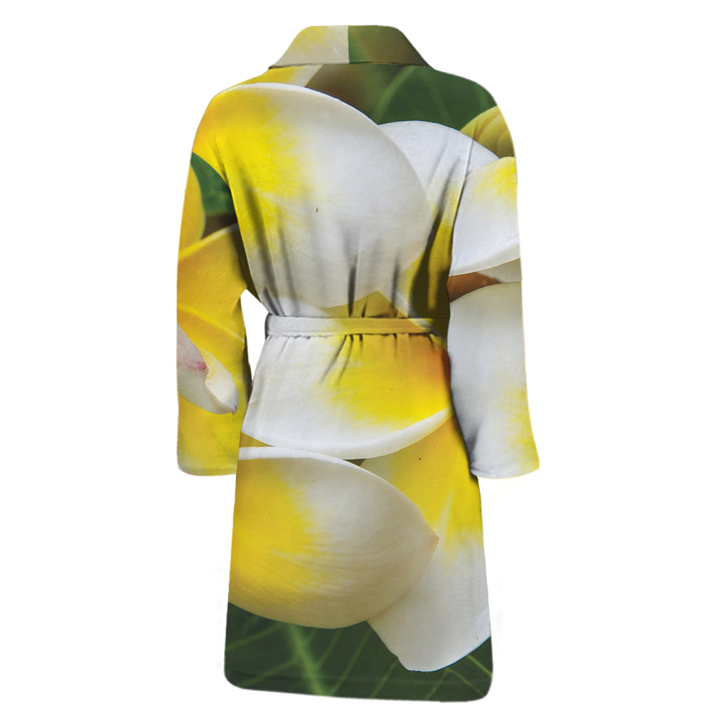 White And Yellow Plumeria Flower Print Men's Bathrobe