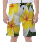 White And Yellow Plumeria Flower Print Men's Beach Shorts