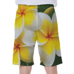 White And Yellow Plumeria Flower Print Men's Beach Shorts