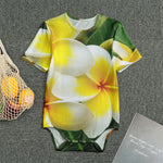 White And Yellow Plumeria Flower Print Men's Bodysuit