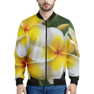 White And Yellow Plumeria Flower Print Men's Bomber Jacket