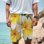 White And Yellow Plumeria Flower Print Men's Cargo Shorts