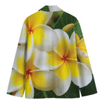 White And Yellow Plumeria Flower Print Men's Cotton Blazer