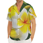 White And Yellow Plumeria Flower Print Men's Deep V-Neck Shirt