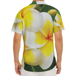 White And Yellow Plumeria Flower Print Men's Deep V-Neck Shirt