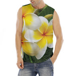 White And Yellow Plumeria Flower Print Men's Fitness Tank Top