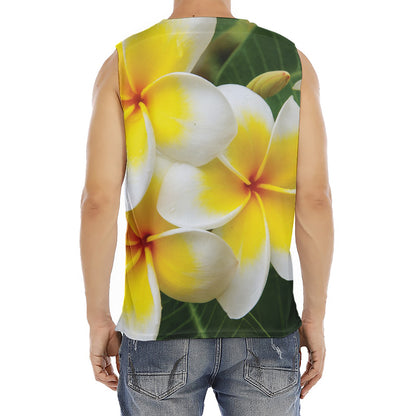 White And Yellow Plumeria Flower Print Men's Fitness Tank Top