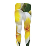 White And Yellow Plumeria Flower Print Men's leggings