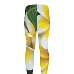 White And Yellow Plumeria Flower Print Men's leggings