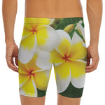 White And Yellow Plumeria Flower Print Men's Long Boxer Briefs