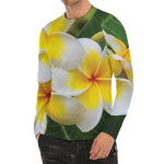 White And Yellow Plumeria Flower Print Men's Long Sleeve Rash Guard