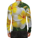White And Yellow Plumeria Flower Print Men's Long Sleeve Rash Guard