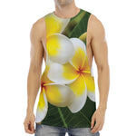 White And Yellow Plumeria Flower Print Men's Muscle Tank Top
