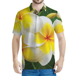 White And Yellow Plumeria Flower Print Men's Polo Shirt