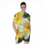White And Yellow Plumeria Flower Print Men's Rompers