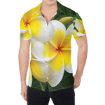 White And Yellow Plumeria Flower Print Men's Shirt