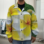 White And Yellow Plumeria Flower Print Men's Shirt Jacket