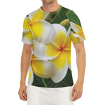 White And Yellow Plumeria Flower Print Men's Short Sleeve Rash Guard