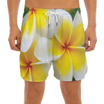 White And Yellow Plumeria Flower Print Men's Split Running Shorts