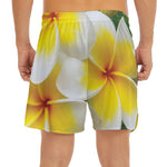 White And Yellow Plumeria Flower Print Men's Split Running Shorts